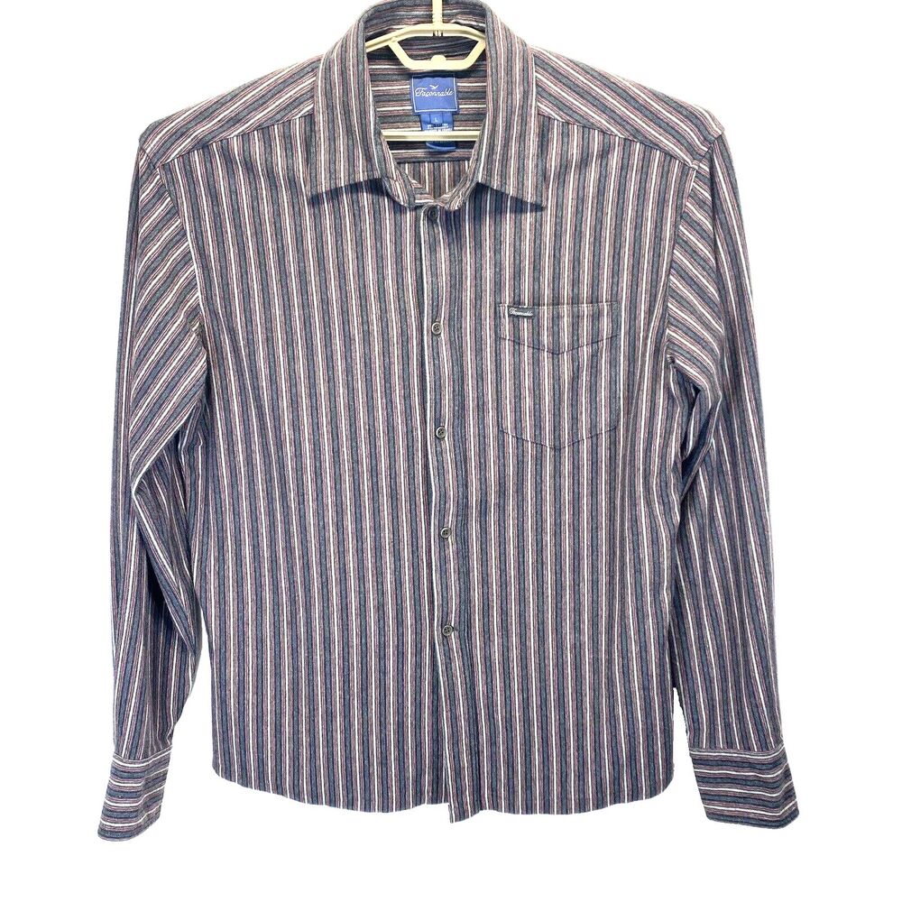 Faconnable Men's Dress/Casual Shirt Size Large Spread Collar Long Sleeve Striped